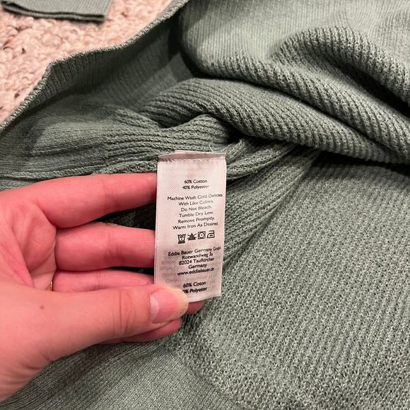 Eddie Bauer Cotton Blend Waffle Knit Sweater Sz M Green Casual Fall Cozy - Picture 5 of 6